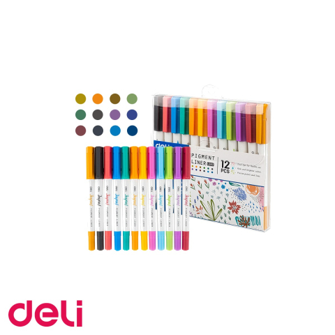 Instrumente de scris - Set linere cu 2 capete Deli Inspira, 0.5mm si 1mm, 12 culori intense, pentru desen si scriere