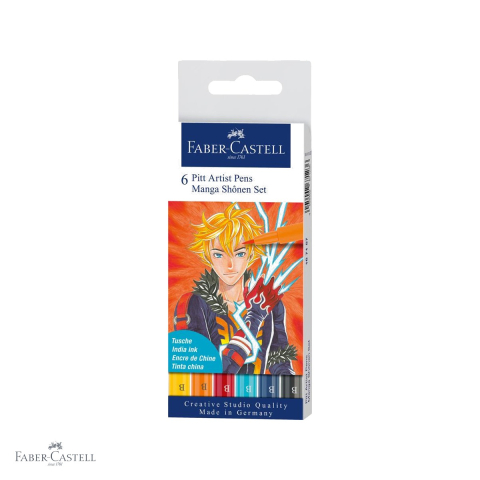 Markere si instrumente de desen artistic - Set linere Faber-Castell Pitt Artist Pen Manga Shonen, 6 culori, tus India, pentru desen manga si ilustratie