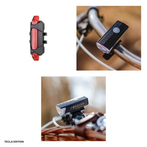 Set lumini pentru bicicleta (fata + spate), 240 lumeni, acumulator 800 mAh, Forever Outdoor BLG-100, negru/rosu [3]