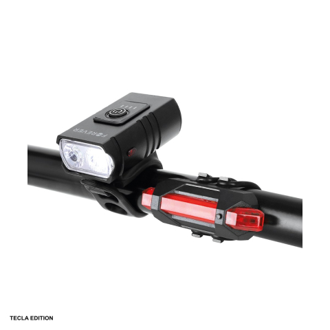 Ciclism - Set lumini pentru bicicleta (fata + spate), 300-400 lumeni, acumulator 1000 mAh, Forever Outdoor BLG-200, negru/rosu