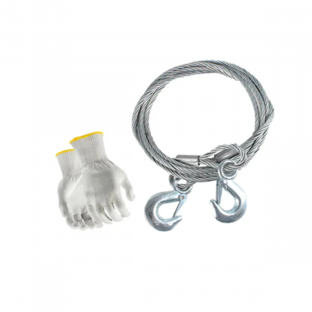Accesorii Diverse - Set manusi cu cablu de remorcare si tractare din otel, lungime 4 m, grosime 10 mm, cu carlige, sarcina maxima 5T