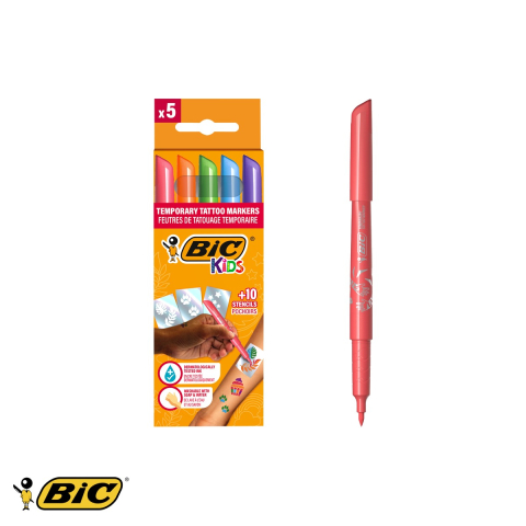 Set markere tatuaje temporare Bic Kids, 5 markere cu varf stampila si 10 sabloane, pentru copii [3]