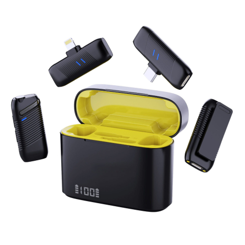 Accesorii IT - Set Microfoane Wireless 2.4G Dual cu Carcasa de Incarcare - Sistem Plug&Play pentru Vlogging, Streaming si Interviuri