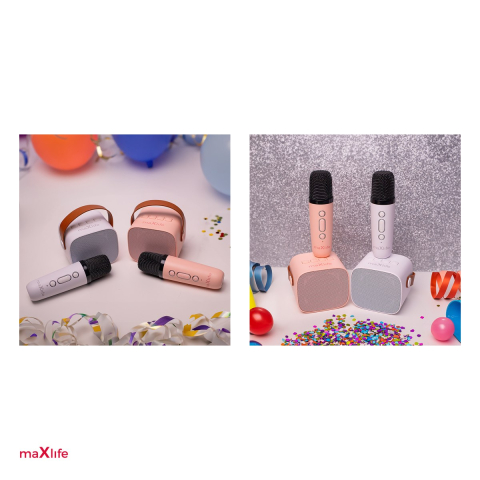 Set Microfon Maxlife cu Bluetooth karaoke speaker MXKS-100, v 5.0, 1500 mAh, USB-C, intrare 5 V - 0.5 A, 5 W, Alb [4]