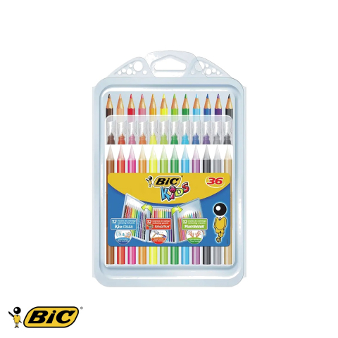 Birotica papetarie - Set mixt Bic creioane colorate, cerate si carioci, 36 piese, pentru copii