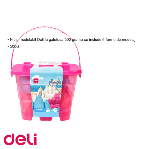 Set nisip modelabil Deli, galetusa 500g cu 6 forme de modelaj, roz, pentru copii [2]