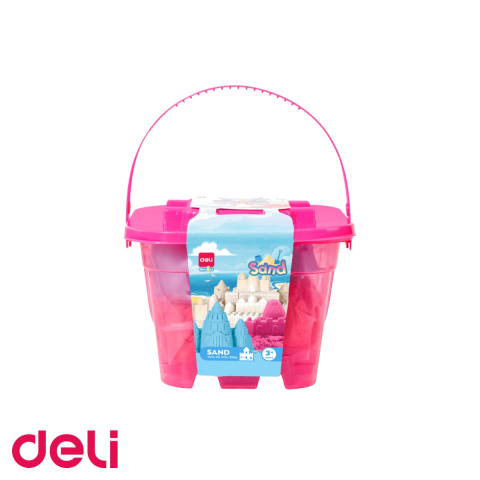 Jucarii - Set nisip modelabil Deli, galetusa 500g cu 6 forme de modelaj, roz, pentru copii