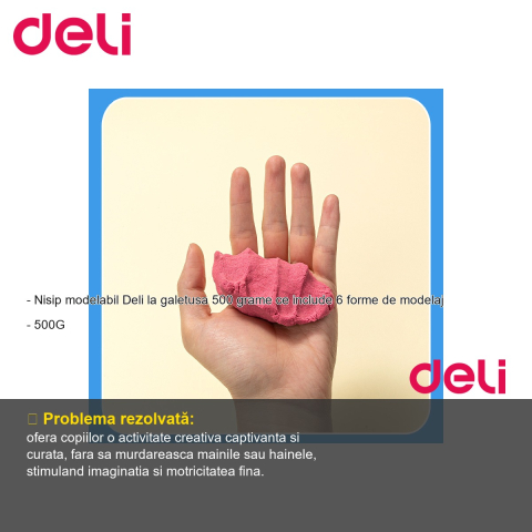 Set nisip modelabil Deli, galetusa 500g cu 6 forme de modelaj, roz, pentru copii [1]