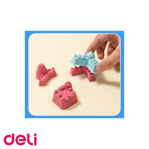 Set nisip modelabil Deli, galetusa 500g cu 6 forme de modelaj, roz, pentru copii [3]