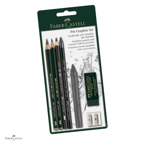 Handmade Creativ si Hobby - Set pentru desen in grafit Faber-Castell Pitt Graphite, 7 piese, creioane 2B si 6B, radiera si ascutitoare
