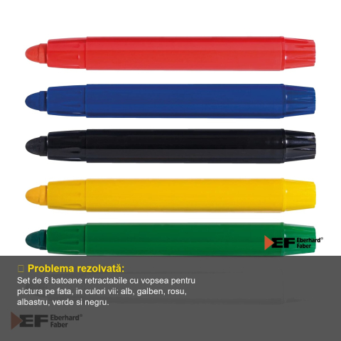 Set pictura pe fata Eberhard Faber, 6 creioane retractabile cu vopsea, culori intense pentru machiaj artistic [3]