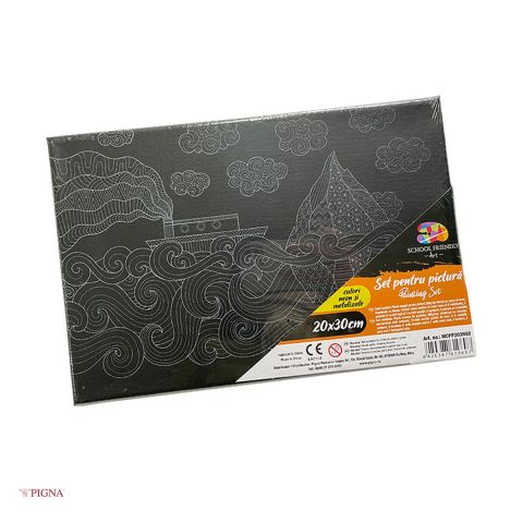 Handmade Creativ si Hobby - Set pictura pe panza predesenata neagra Pigna SF Art, model mare, 20x30 cm, cu 12 culori acrilice si 2 pensule