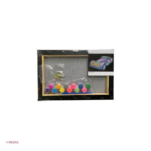 Set pictura pe panza predesenata neagra Pigna SF Art, model masina, 20x30 cm, cu 12 culori acrilice si 2 pensule [3]