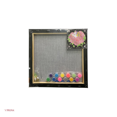 Set pictura pe panza predesenata neagra Pigna SF Art, model unicorn, 30x30 cm, cu 12 culori acrilice si 2 pensule [3]