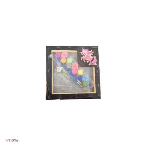Set pictura pe panza predesenata neagra Pigna SF Art, model unicorni 2, 20x20 cm, cu 12 culori acrilice si 2 pensule [3]
