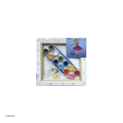 Set pictura pe panza predesenata Pigna SF Art, model balet, 20x20 cm, cu 12 culori acrilice si 2 pensule [3]