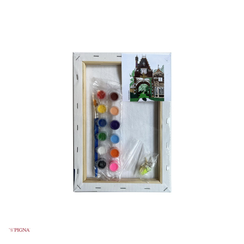 Set pictura pe panza predesenata Pigna SF Art, model castel, 20x30 cm, cu 12 culori acrilice si 2 pensule [3]