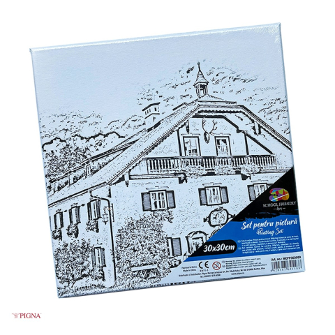 Handmade Creativ si Hobby - Set pictura pe panza predesenata Pigna SF Art, model conac, 30x30 cm, cu 12 culori acrilice si 2 pensule