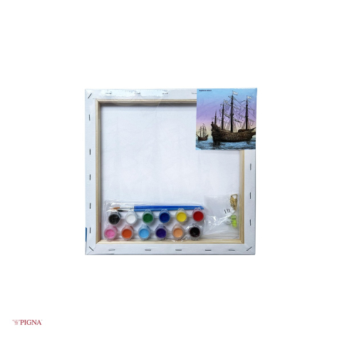 Set pictura pe panza predesenata Pigna SF Art, model corabie, 30x30 cm, cu 12 culori acrilice si 2 pensule [3]