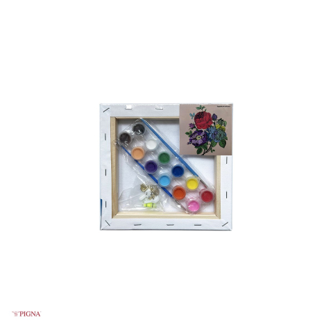 Set pictura pe panza predesenata Pigna SF Art, model floare, 20x20 cm, cu 12 culori acrilice si 2 pensule [3]
