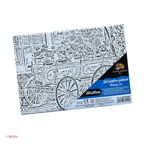 Handmade Creativ si Hobby - Set pictura pe panza predesenata Pigna SF Art, model flori 2, 20x30 cm, cu 12 culori acrilice si 2 pensule