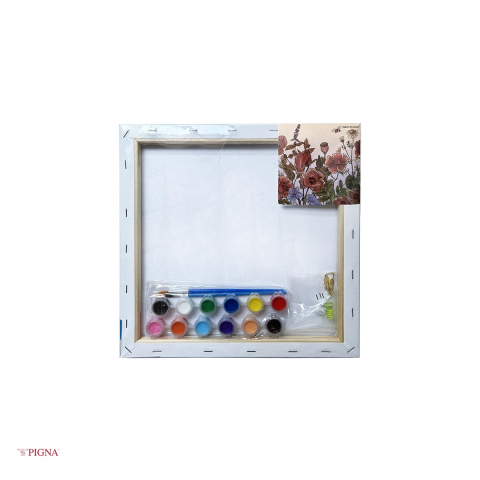 Set pictura pe panza predesenata Pigna SF Art, model flori de camp cu albina, 30x30 cm, cu 12 culori acrilice si 2 pensule [3]