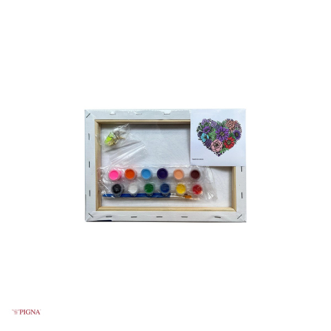 Set pictura pe panza predesenata Pigna SF Art, model inima din flori, 20x30 cm, cu 12 culori acrilice si 2 pensule [3]