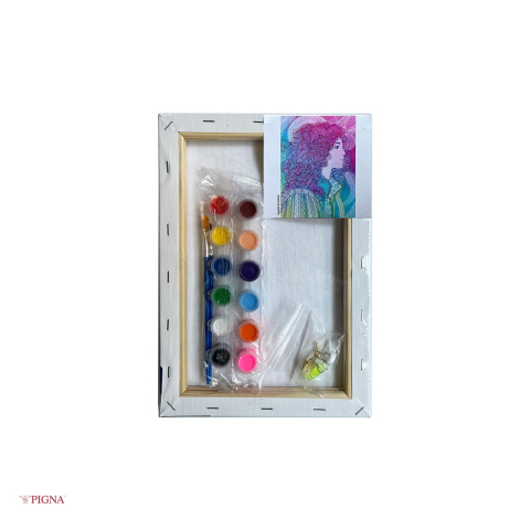 Set pictura pe panza predesenata Pigna SF Art, model mandale fata, 20x30 cm, cu 12 culori acrilice si 2 pensule [3]