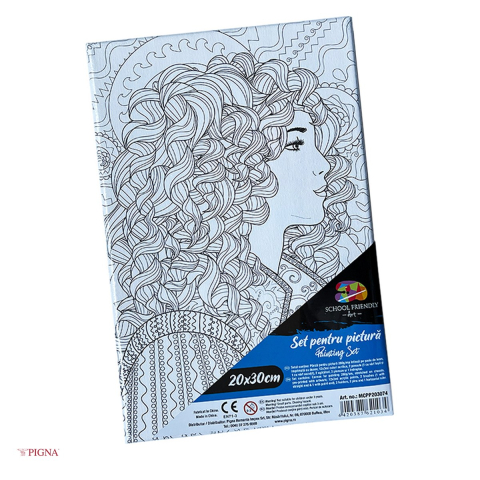Handmade Creativ si Hobby - Set pictura pe panza predesenata Pigna SF Art, model mandale fata, 20x30 cm, cu 12 culori acrilice si 2 pensule