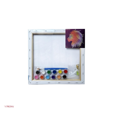 Set pictura pe panza predesenata Pigna SF Art, model mandale leu, 30x30 cm, cu 12 culori acrilice si 2 pensule [3]