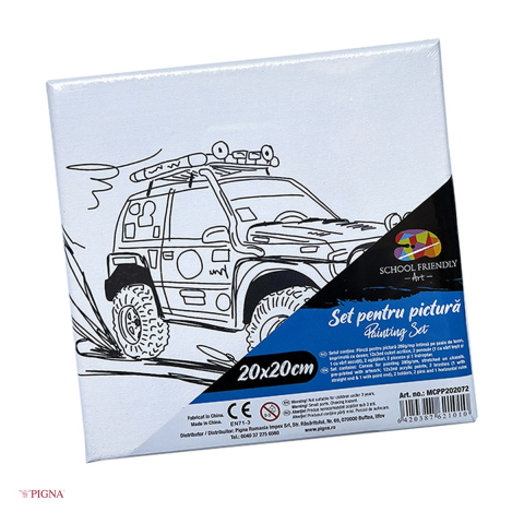 Handmade Creativ si Hobby - Set pictura pe panza predesenata Pigna SF Art, model masina 4x4, 20x20 cm, cu 12 culori acrilice si 2 pensule