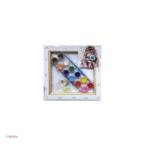 Set pictura pe panza predesenata Pigna SF Art, model my style, 20x20 cm, cu 12 culori acrilice si 2 pensule [3]