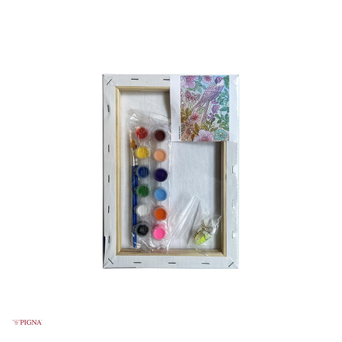Set pictura pe panza predesenata Pigna SF Art, model papagal, 20x30 cm, cu 12 culori acrilice si 2 pensule [3]