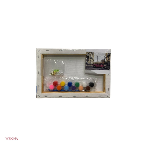 Set pictura pe panza predesenata Pigna SF Art, model paris, 20x30 cm, cu 12 culori acrilice si 2 pensule [3]