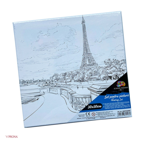 Handmade Creativ si Hobby - Set pictura pe panza predesenata Pigna SF Art, model paris, 30x30 cm, cu 12 culori acrilice si 2 pensule