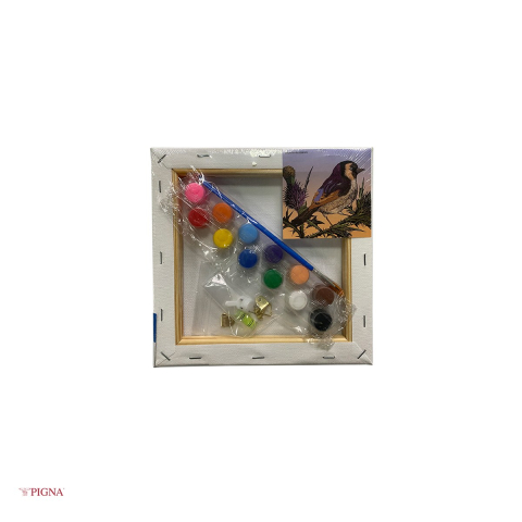 Set pictura pe panza predesenata Pigna SF Art, model pasare 2, 20x20 cm, cu 12 culori acrilice si 2 pensule [3]