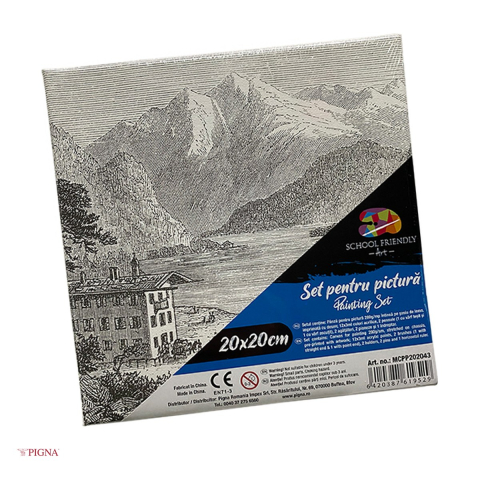 Birotica papetarie - Set pictura pe panza predesenata Pigna SF Art, model peisaj 2, 20x20 cm, cu 12 culori acrilice si 2 pensule