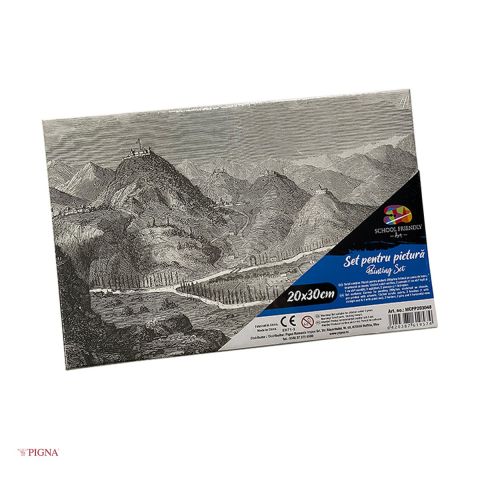 Handmade Creativ si Hobby - Set pictura pe panza predesenata Pigna SF Art, model peisaj 2, 20x30 cm, cu 12 culori acrilice si 2 pensule