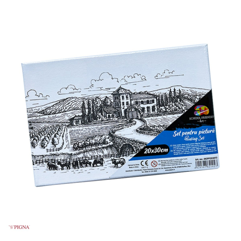 Handmade Creativ si Hobby - Set pictura pe panza predesenata Pigna SF Art, model peisaj, 20x30 cm, cu 12 culori acrilice si 2 pensule