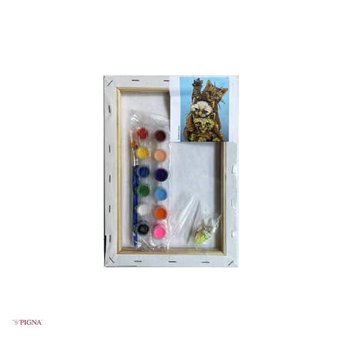 Set pictura pe panza predesenata Pigna SF Art, model pisici, 20x30 cm, cu 12 culori acrilice si 2 pensule [3]