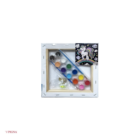 Set pictura pe panza predesenata Pigna SF Art, model unicorn, 20x20 cm, cu 12 culori acrilice si 2 pensule [3]