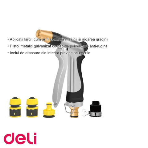 Set pistol pentru irigat Deli, 5 piese, metalic galvanizat anti-rugina, pentru spalat masina si gradina [2]