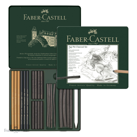 Set Pitt Monochrome carbune 24 bucati Faber-Castell, creioane si carbune natural si presat, pentru desen artistic [3]