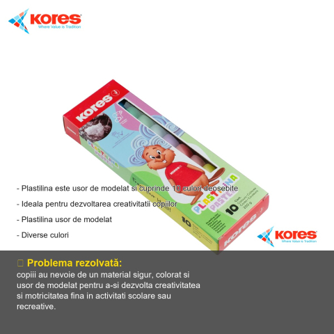 Set plastilina 10 culori pastel Kores, 200g, usor de modelat, pentru copii [1]