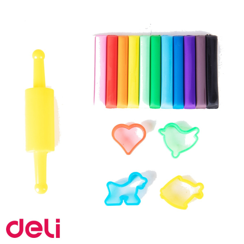 Set plastilina 12 culori Deli, 160g cu forme de modelaj, pentru copii [3]