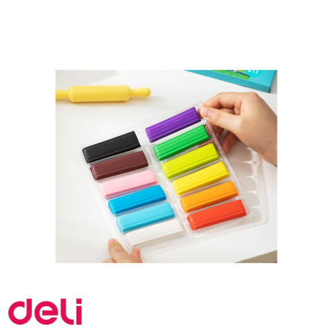 Set plastilina Deli, 12 culori, 240g, cutie carton, pentru modelaj creativ la scoala si acasa [3]