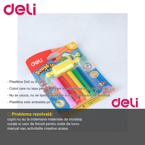 Set plastilina Deli, 6 culori, 60g cu forma de modelaj, pentru copii [1]