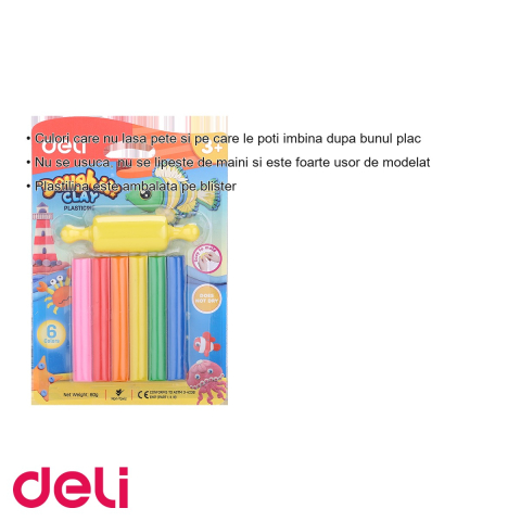 Set plastilina Deli, 6 culori, 60g cu forma de modelaj, pentru copii [2]
