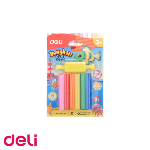 Birotica papetarie - Set plastilina Deli, 6 culori, 60g cu forma de modelaj, pentru copii