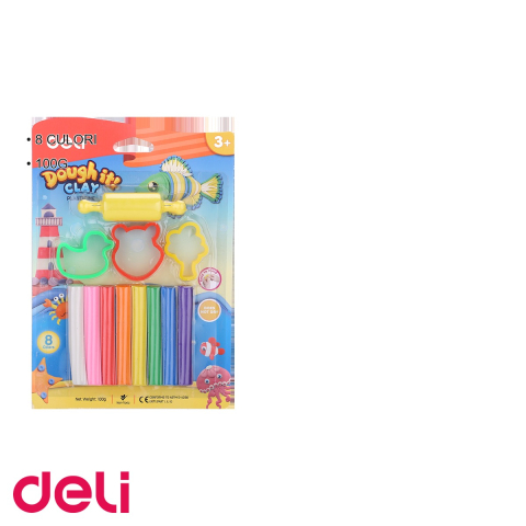 Set plastilina Deli, 8 culori 100g cu forme de modelaj si roller, pentru copii [2]